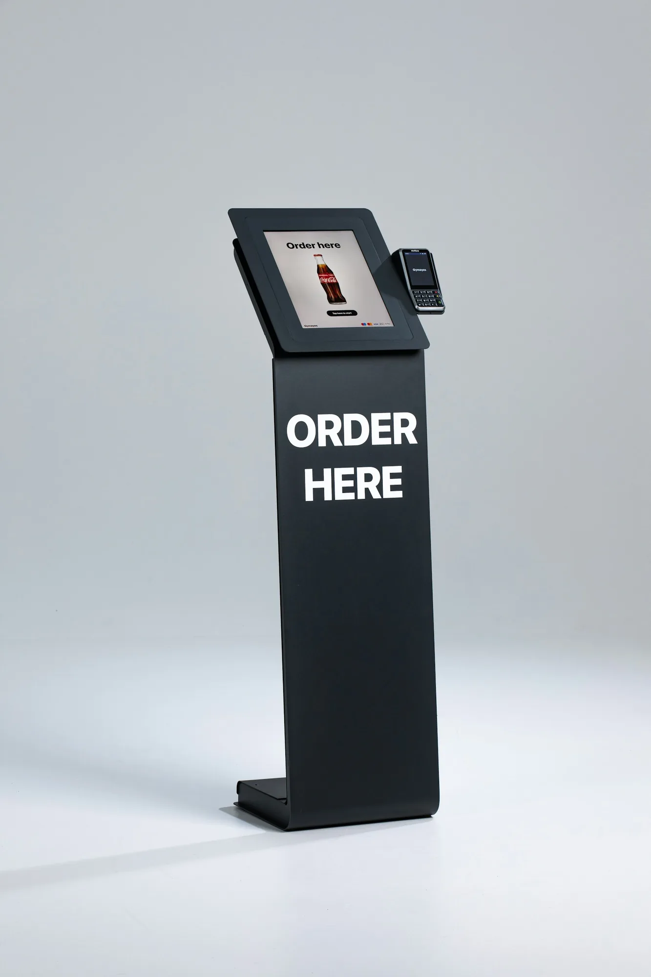 Customers ordering without queuing via a kiosk, QR code and table tablet in a restaurant